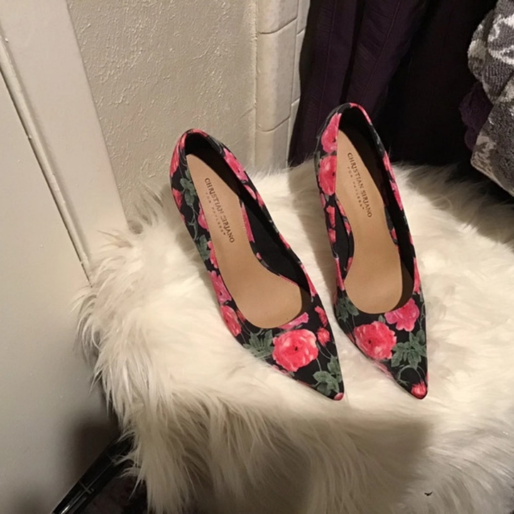 Christian Siriano Black and Pink Floral Heels